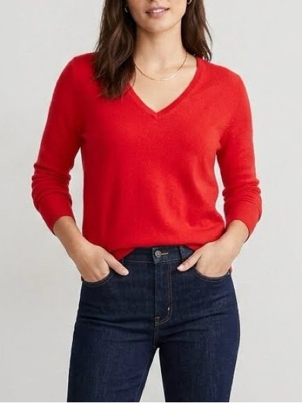 J.Crew Red Lightweight 100% Merino Wool V-Neck Sweater Size Xs